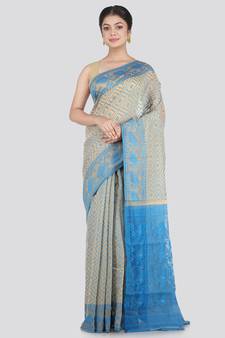 Pinkloom Women'S Beige Hand_Woven Cotton Jamdani Saree Without Blouse