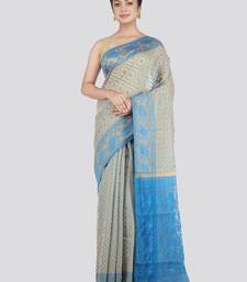 Pinkloom Women'S Beige Hand_Woven Cotton Jamdani Saree Without Blouse