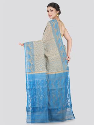 Pinkloom Women'S Beige Hand_Woven Cotton Jamdani Saree Without Blouse 3