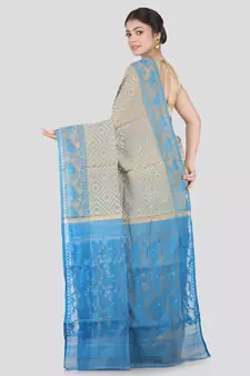 Pinkloom Women'S Beige Hand_Woven Cotton Jamdani Saree Without Blouse