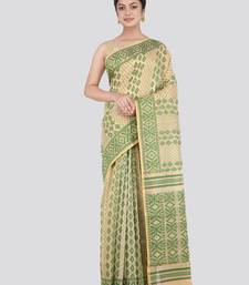 Pinkloom Women'S Beige Hand_Woven Cotton Jamdani Saree Without Blouse