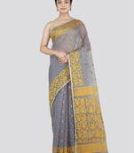 Pinkloom Women'S Grey Hand_Woven Cotton Jamdani Saree Without Blouse
