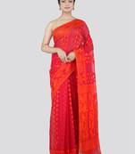 Pinkloom Women'S Red Hand_Woven Cotton Jamdani Saree Without Blouse