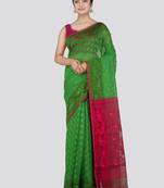 Pinkloom Women'S Green Hand_Woven Cotton Jamdani Saree Without Blouse