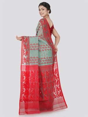 Pinkloom Women'S Multi-Color Hand_Woven Cotton Jamdani Saree Without Blouse 2