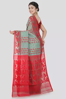 Pinkloom Women'S Multi-Color Hand_Woven Cotton Jamdani Saree Without Blouse