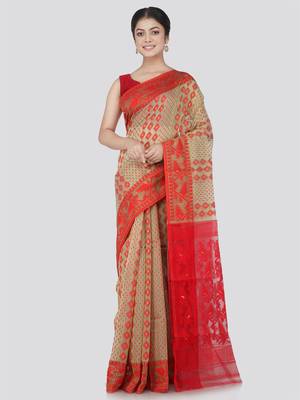 Pinkloom Women'S Green Hand_Woven Cotton Jamdani Saree Without Blouse 1