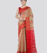 Pinkloom Women'S Green Hand_Woven Cotton Jamdani Saree Without Blouse