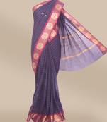 Classicate From The House The Chennai Silks Navy Blue Chettinad Pure Cotton Saree Without Blouse