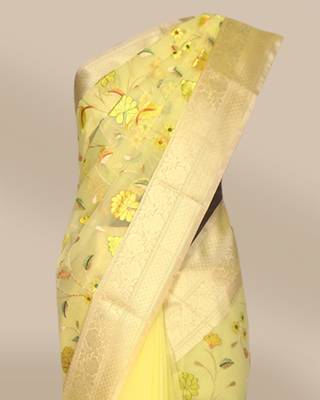 CLASSICATE from the house of The Chennai Silks Yellow Tissue Saree With Running Blouse 3