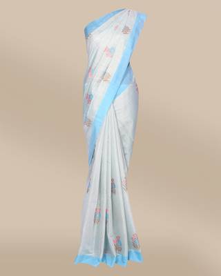 CLASSICATE from the house of The Chennai Silks Blue Linen Blend Saree With Running Blouse 2