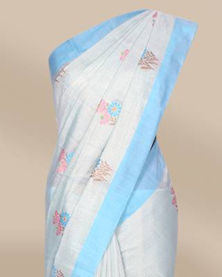 CLASSICATE from the house of The Chennai Silks Blue Linen Blend Saree With Running Blouse 3