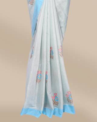 CLASSICATE from the house of The Chennai Silks Blue Linen Blend Saree With Running Blouse 4
