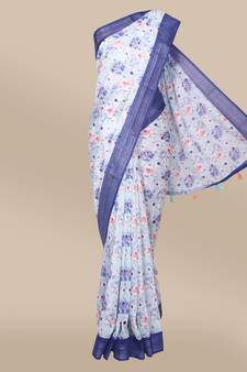 CLASSICATE from the house of The Chennai Silks Blue Linen Blend Saree With Running Blouse