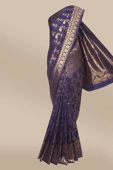 CLASSICATE from the house of The Chennai Silks Navy Blue Banarasi Art Silk Saree With Running Blouse