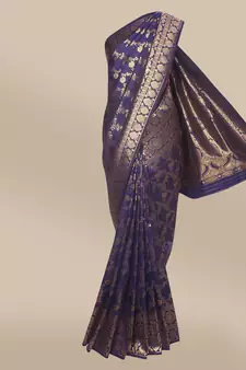 CLASSICATE from the house of The Chennai Silks Navy Blue Banarasi Art Silk Saree With Running Blouse