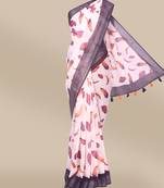 CLASSICATE from the house of The Chennai Silks Off White Linen Blend Saree With Running Blouse