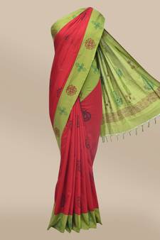 CLASSICATE from the house of The Chennai Silks Red Printed Micro Poly Cotton Saree With Running Blouse