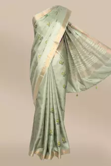 CLASSICATE from the house of The Chennai Silks Green Dupion Saree With Running Blouse