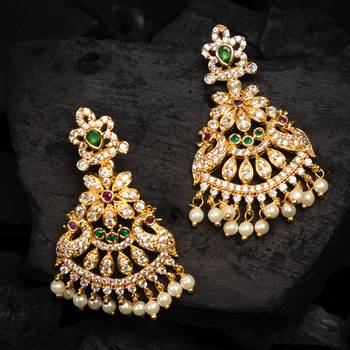 Gold cubic zirconia chandbali 1