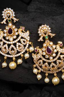 Gold cubic zirconia chandbali