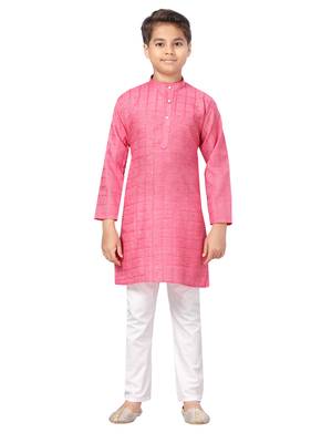 Pink plain cotton boys-kurta-pyjama 1
