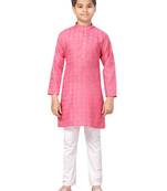 Pink plain cotton boys-kurta-pyjama