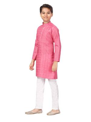 Pink plain cotton boys-kurta-pyjama 2