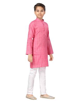 Pink plain cotton boys-kurta-pyjama 3