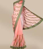 CLASICATE from the house of The Chennai Silks Pink Green Poly Chiffon Saree With Running Blouse