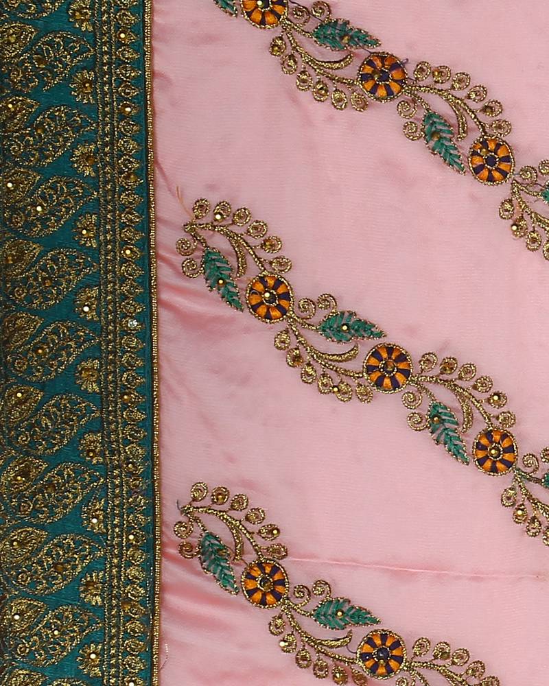 CLASICATE from the house of The Chennai Silks Pink Green Poly Chiffon Saree With Running Blouse