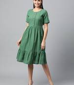 Green printed cotton long-dresses