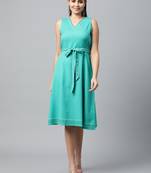 Teal printed cotton long-dresses