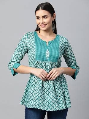 Teal printed cotton tunics 1