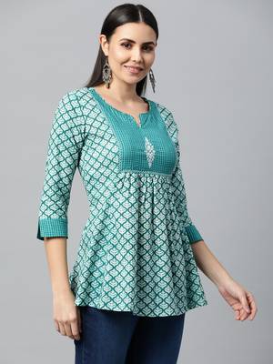 Teal printed cotton tunics 3