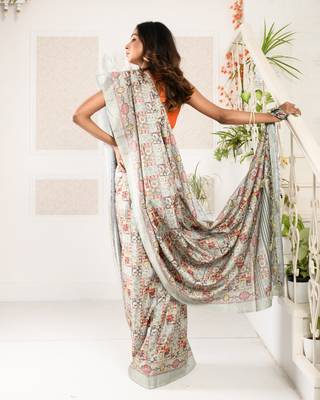 Grey Floral Print Modal Silk  3
