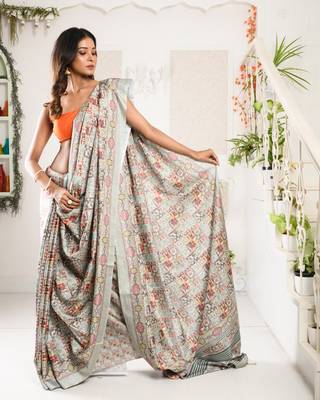 Grey Floral Print Modal Silk  4
