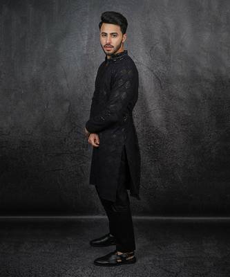 Black Hand Embroidered Kurta 4