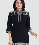 Black embroidered rayon short-kurtis