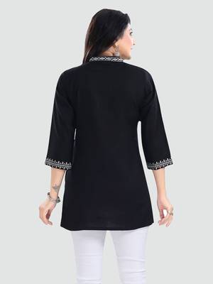 Black embroidered rayon short-kurtis 3