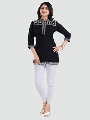 Black embroidered rayon short-kurtis 5
