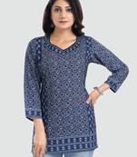 Blue printed crepe short-kurtis