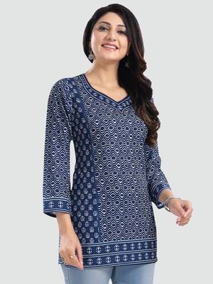 Blue printed crepe short-kurtis 2