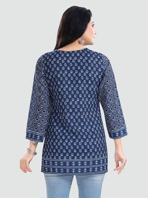 Blue printed crepe short-kurtis 3