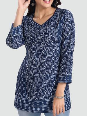 Blue printed crepe short-kurtis 4