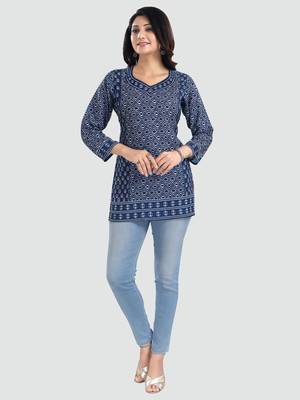 Blue printed crepe short-kurtis 5