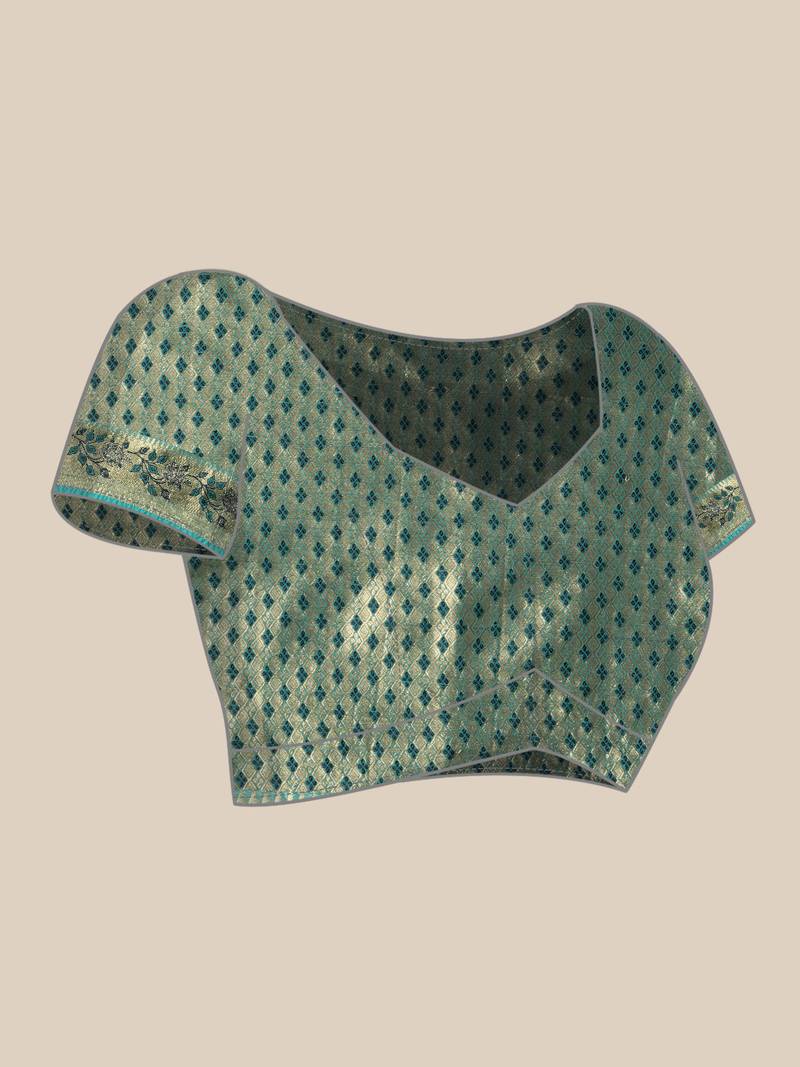 Teal woven organza saree with blouse