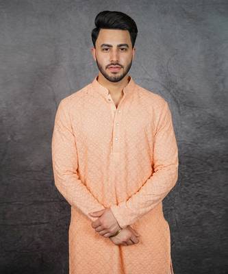 Peach Embroidered Kurta 4
