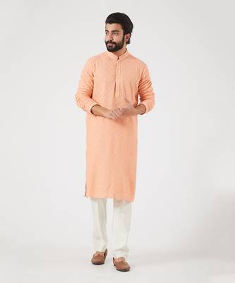 Peach Embroidered Kurta 5