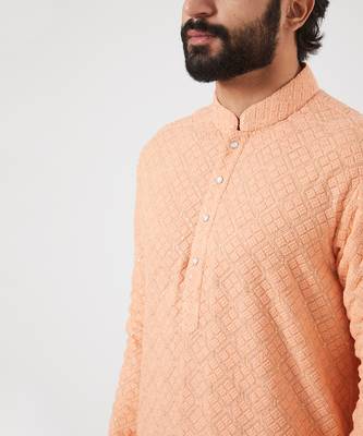 Peach Embroidered Kurta 6